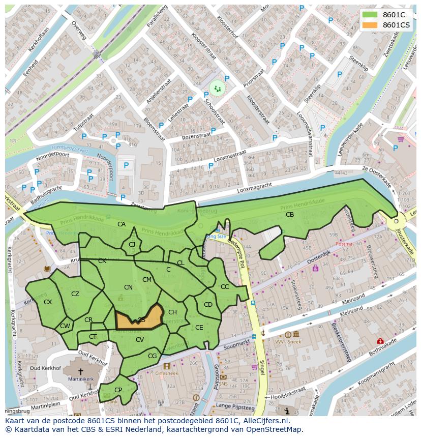 Afbeelding van het postcodegebied 8601 CS op de kaart.