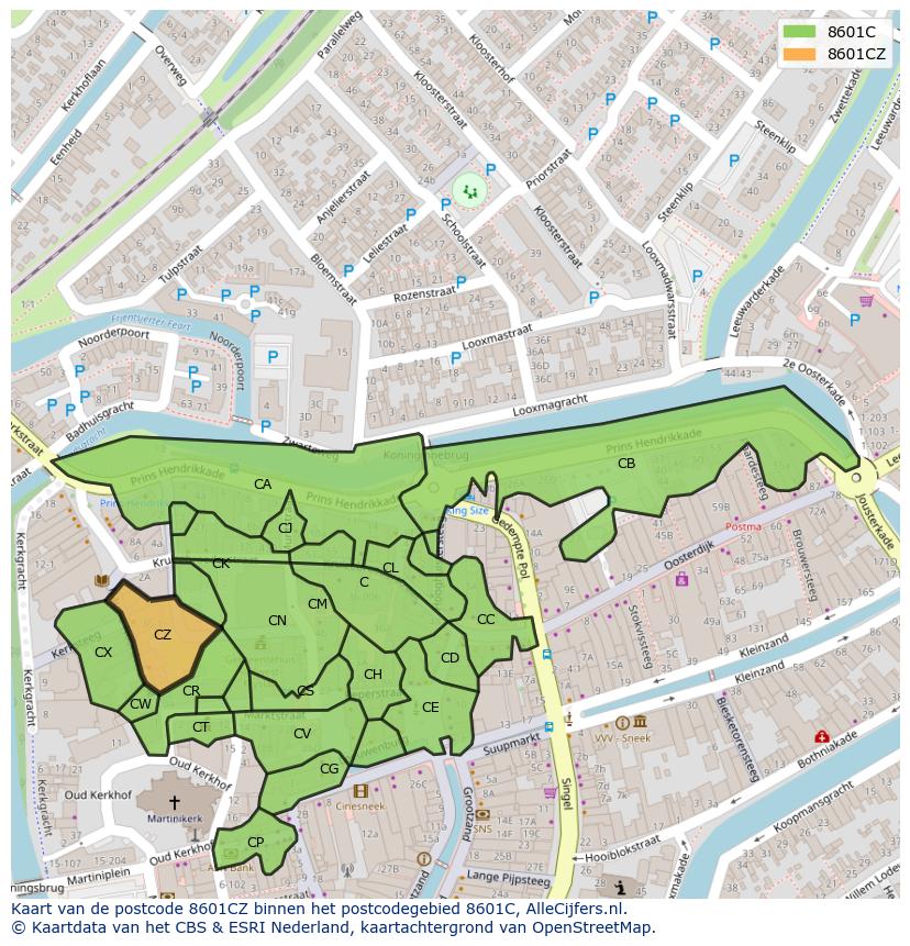 Afbeelding van het postcodegebied 8601 CZ op de kaart.