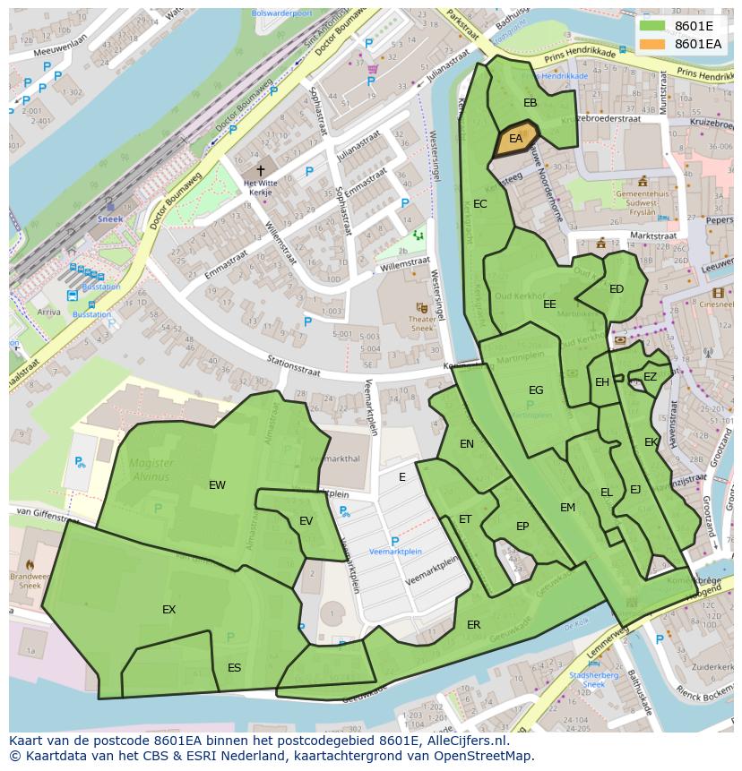 Afbeelding van het postcodegebied 8601 EA op de kaart.