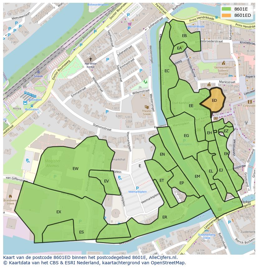 Afbeelding van het postcodegebied 8601 ED op de kaart.