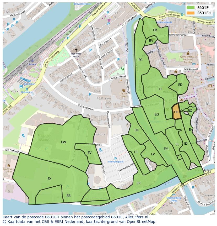 Afbeelding van het postcodegebied 8601 EH op de kaart.