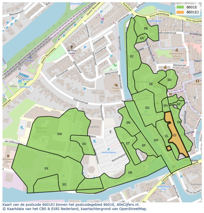 Afbeelding van het postcodegebied 8601 EJ op de kaart.
