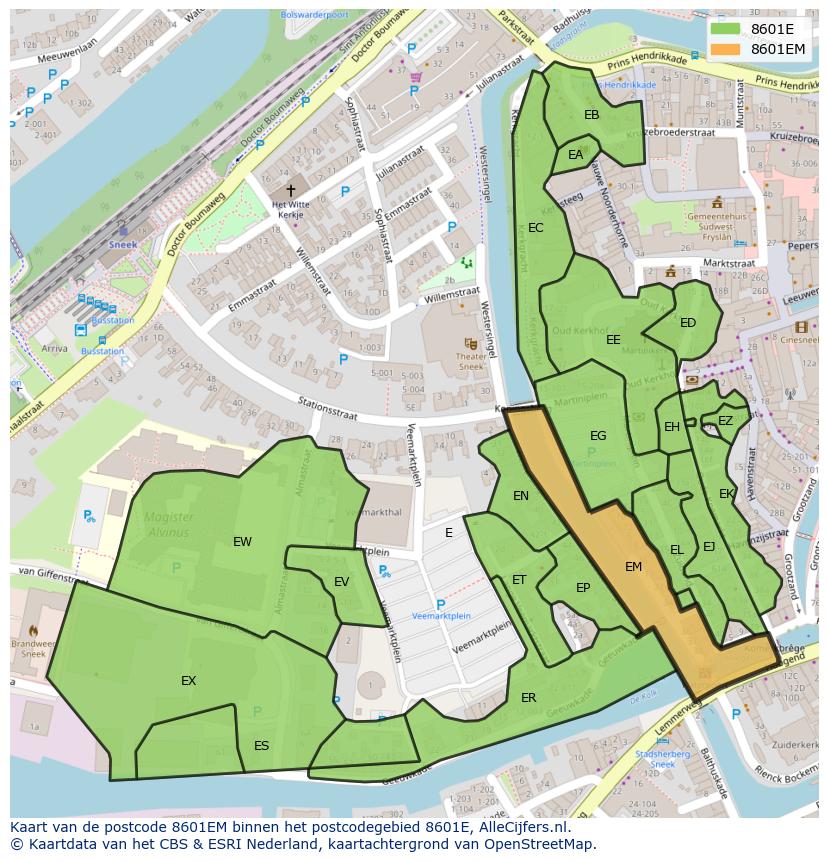 Afbeelding van het postcodegebied 8601 EM op de kaart.