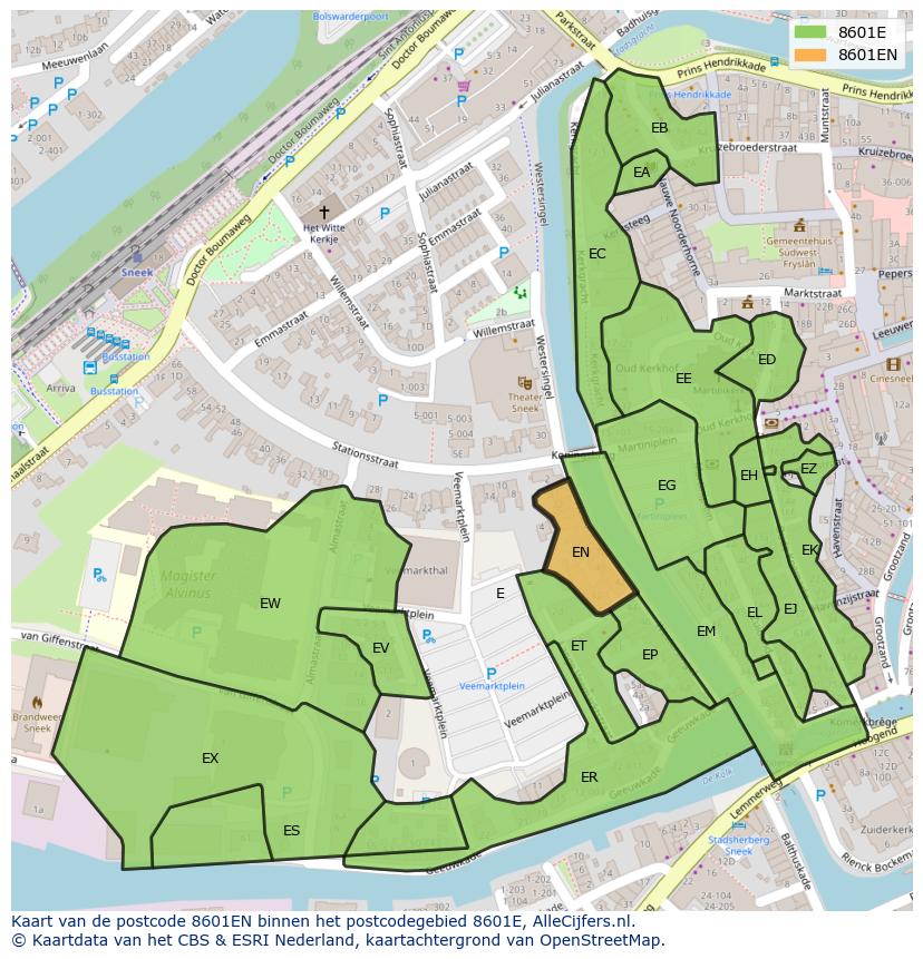Afbeelding van het postcodegebied 8601 EN op de kaart.
