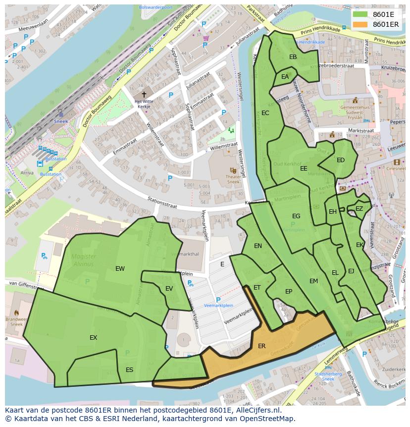 Afbeelding van het postcodegebied 8601 ER op de kaart.