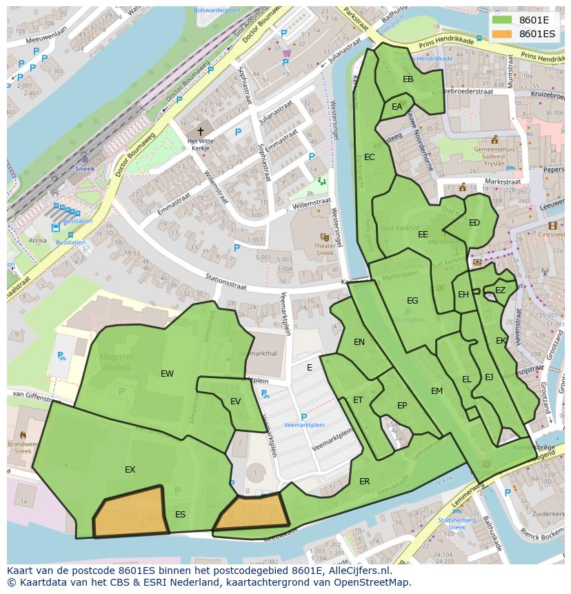 Afbeelding van het postcodegebied 8601 ES op de kaart.