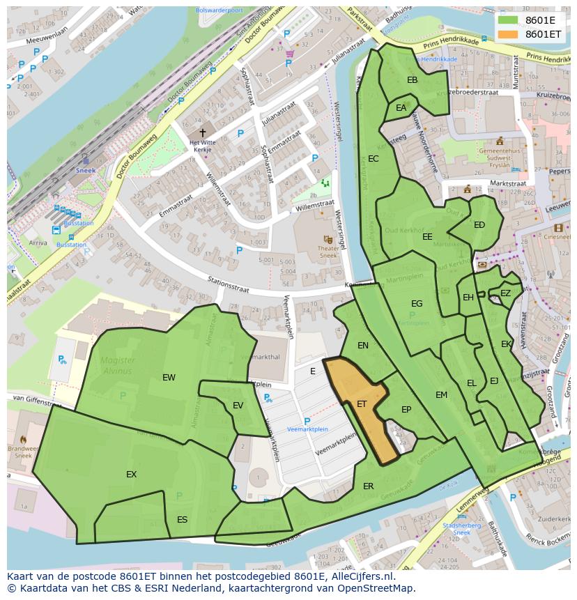 Afbeelding van het postcodegebied 8601 ET op de kaart.