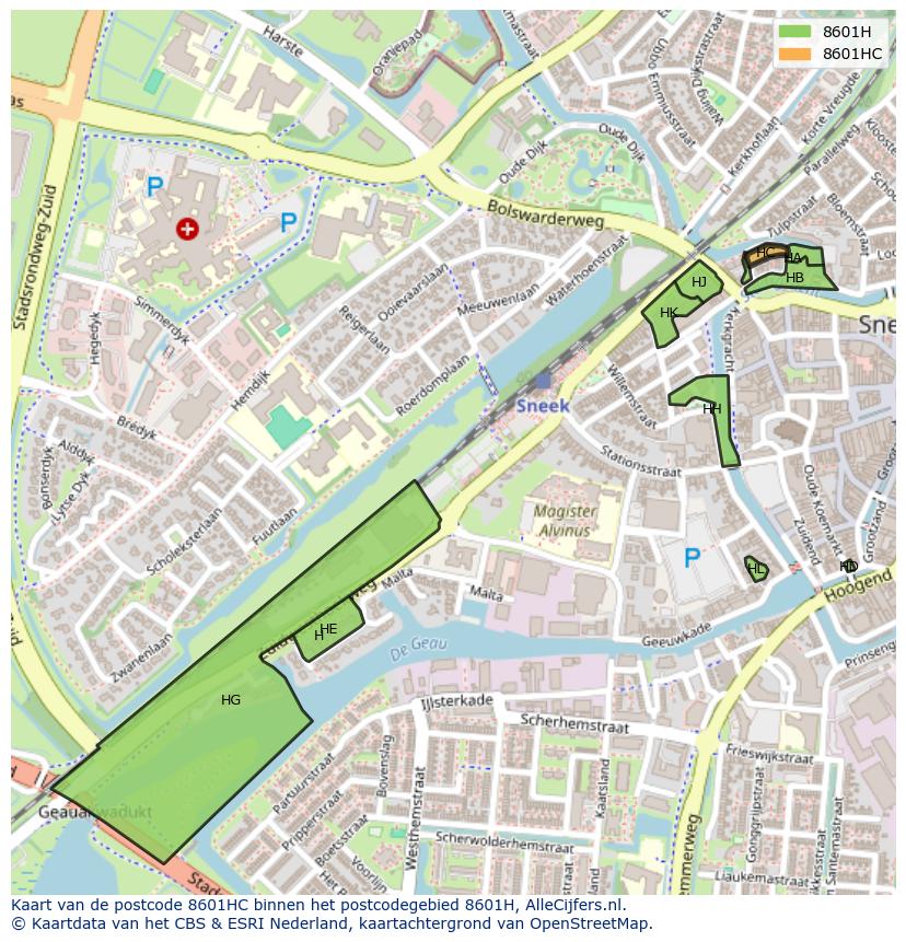 Afbeelding van het postcodegebied 8601 HC op de kaart.