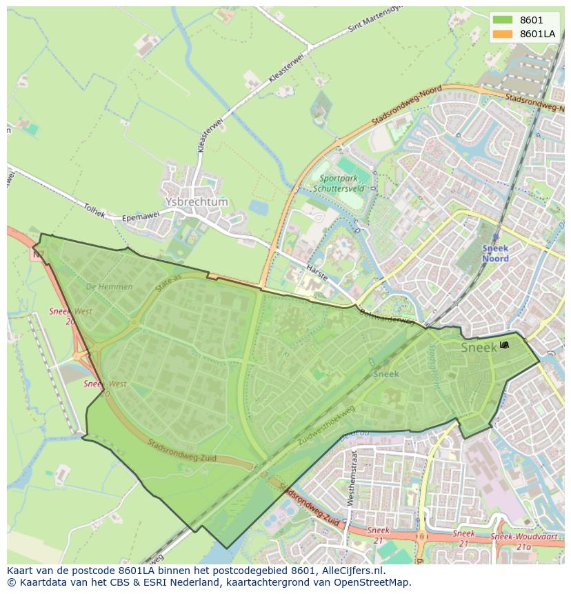 Afbeelding van het postcodegebied 8601 LA op de kaart.