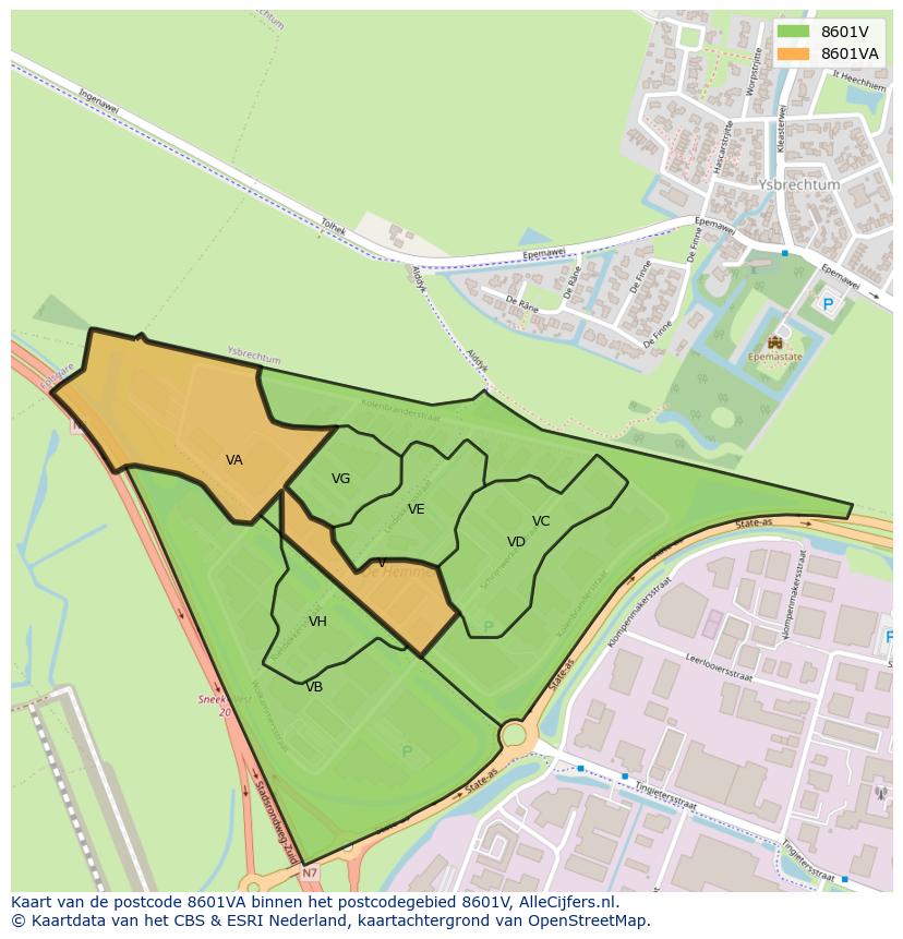 Afbeelding van het postcodegebied 8601 VA op de kaart.