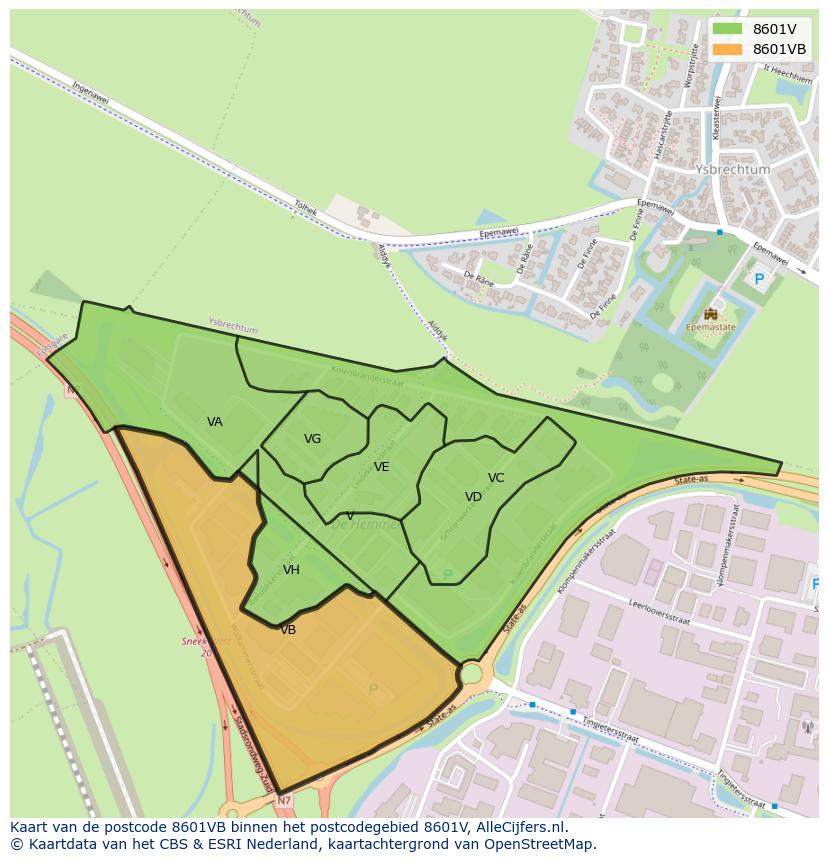 Afbeelding van het postcodegebied 8601 VB op de kaart.