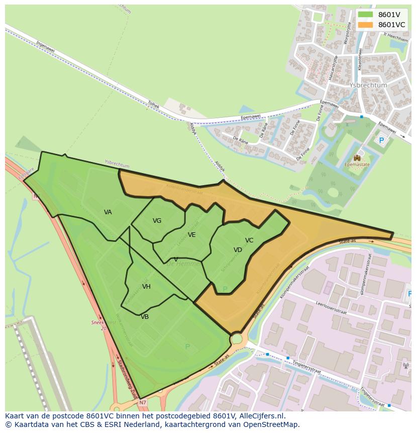 Afbeelding van het postcodegebied 8601 VC op de kaart.