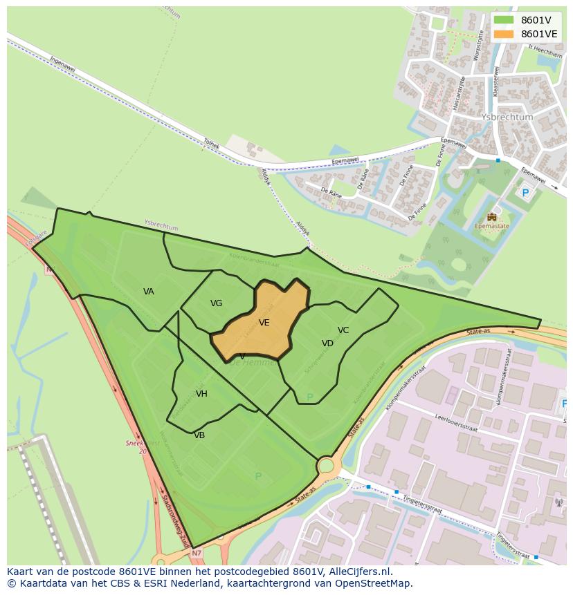 Afbeelding van het postcodegebied 8601 VE op de kaart.