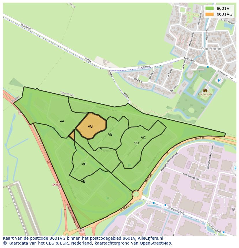 Afbeelding van het postcodegebied 8601 VG op de kaart.