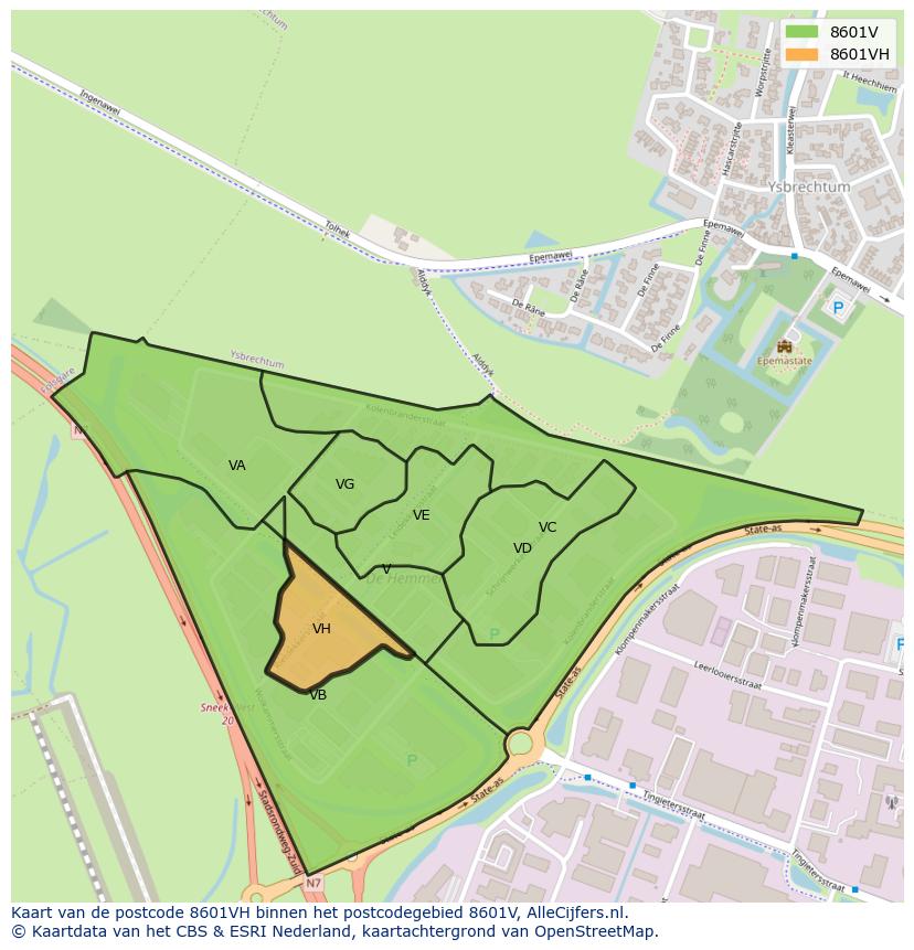 Afbeelding van het postcodegebied 8601 VH op de kaart.