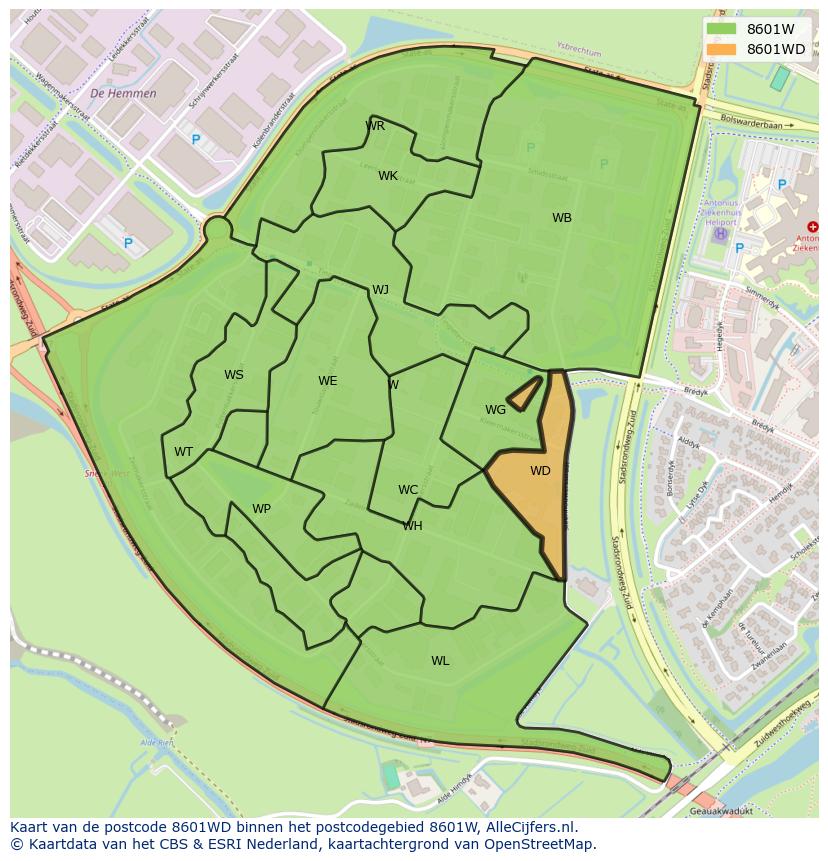 Afbeelding van het postcodegebied 8601 WD op de kaart.