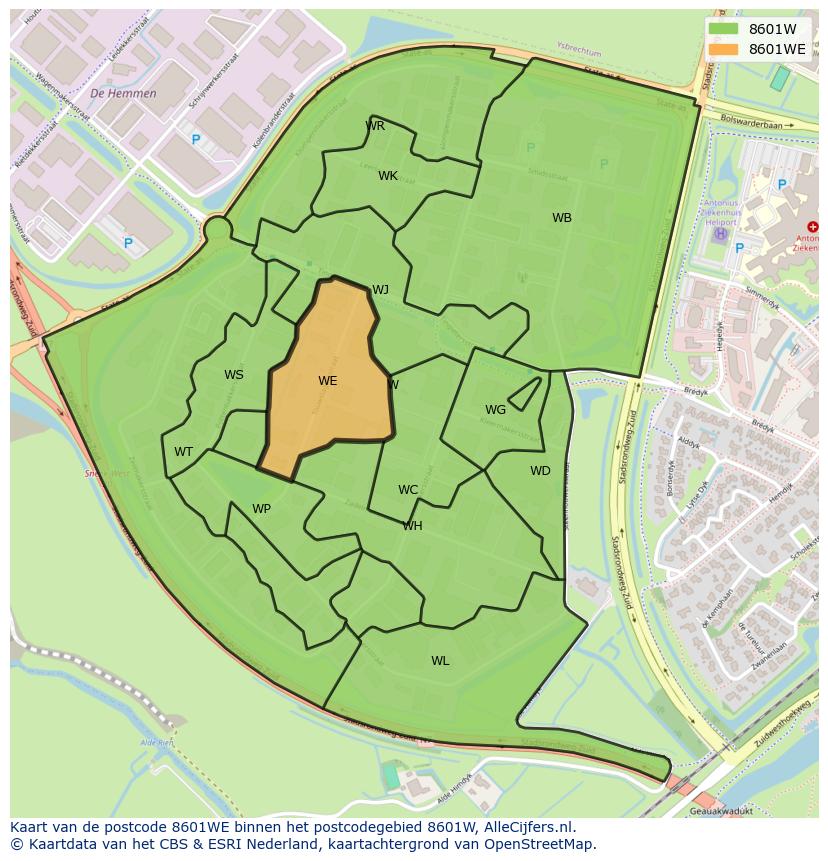 Afbeelding van het postcodegebied 8601 WE op de kaart.