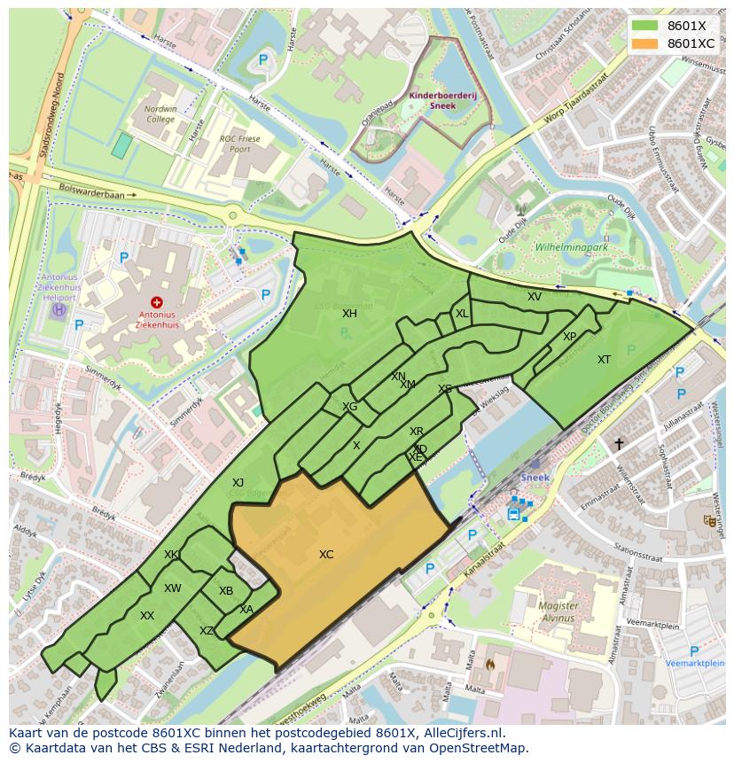Afbeelding van het postcodegebied 8601 XC op de kaart.