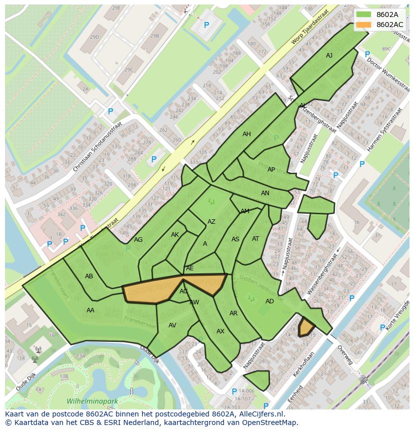 Afbeelding van het postcodegebied 8602 AC op de kaart.