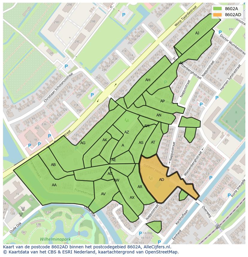 Afbeelding van het postcodegebied 8602 AD op de kaart.