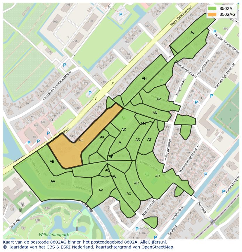 Afbeelding van het postcodegebied 8602 AG op de kaart.