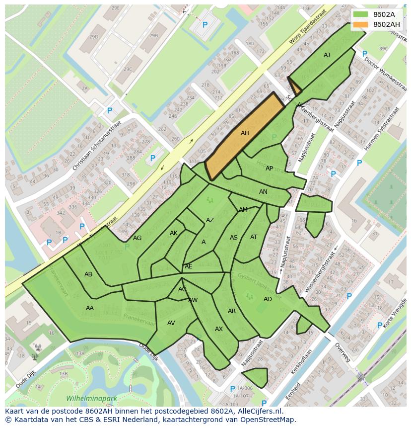 Afbeelding van het postcodegebied 8602 AH op de kaart.