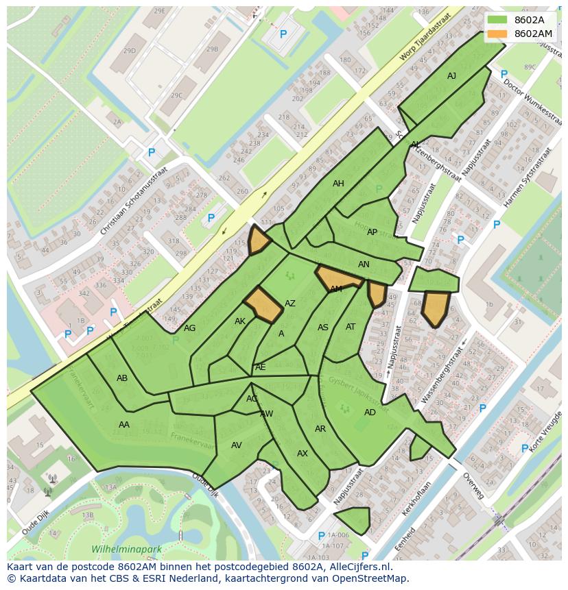 Afbeelding van het postcodegebied 8602 AM op de kaart.