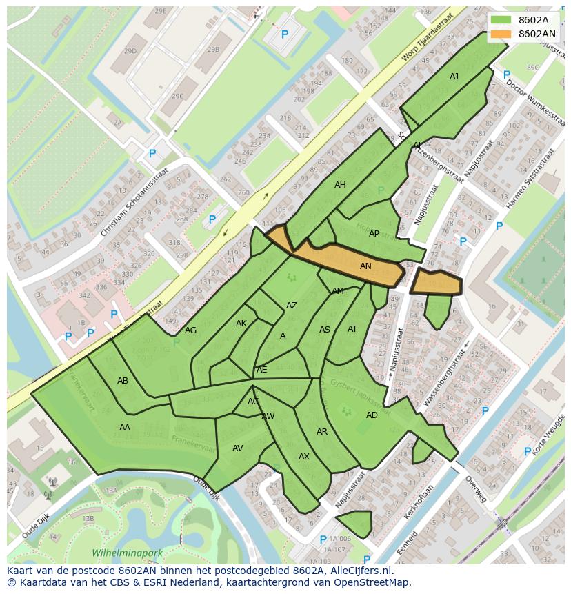 Afbeelding van het postcodegebied 8602 AN op de kaart.