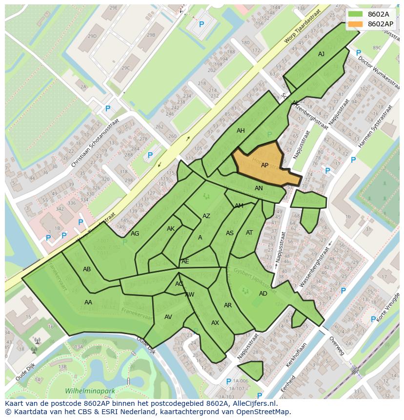 Afbeelding van het postcodegebied 8602 AP op de kaart.