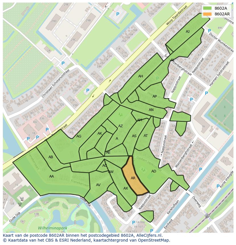 Afbeelding van het postcodegebied 8602 AR op de kaart.
