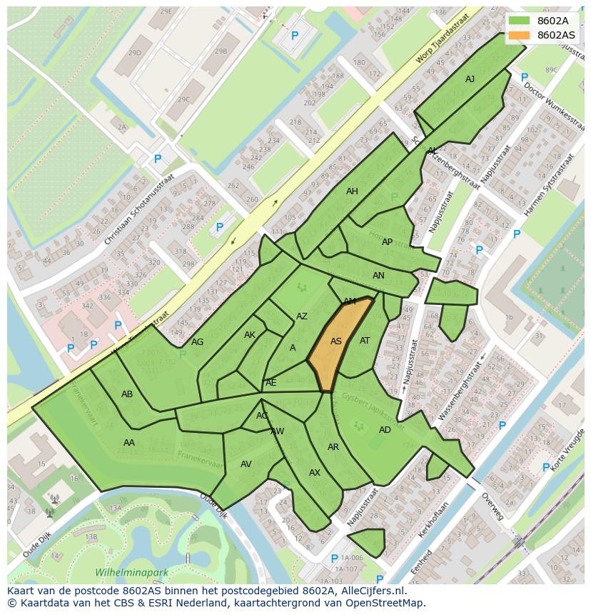 Afbeelding van het postcodegebied 8602 AS op de kaart.