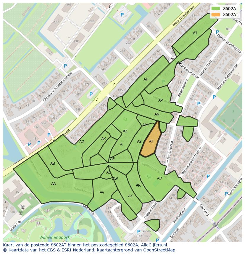 Afbeelding van het postcodegebied 8602 AT op de kaart.