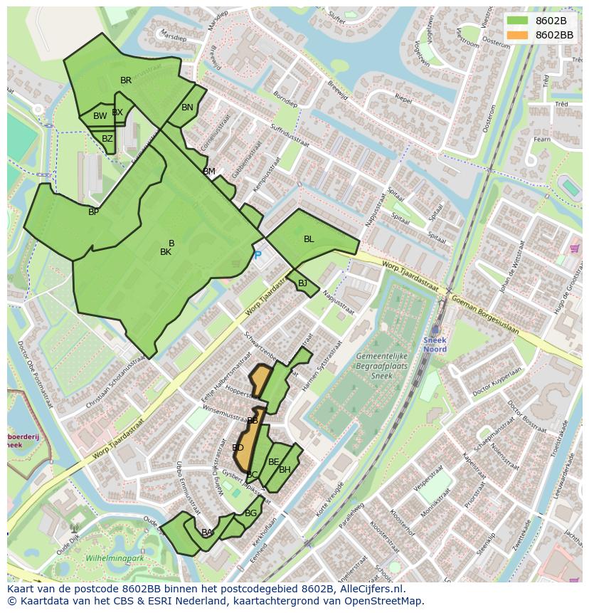 Afbeelding van het postcodegebied 8602 BB op de kaart.