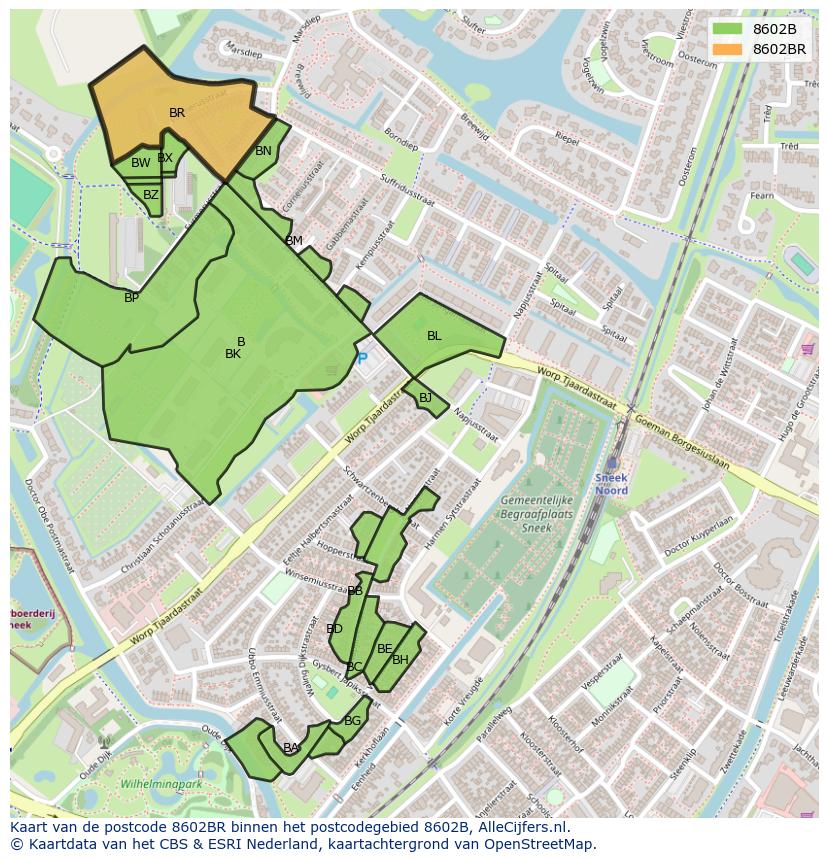 Afbeelding van het postcodegebied 8602 BR op de kaart.