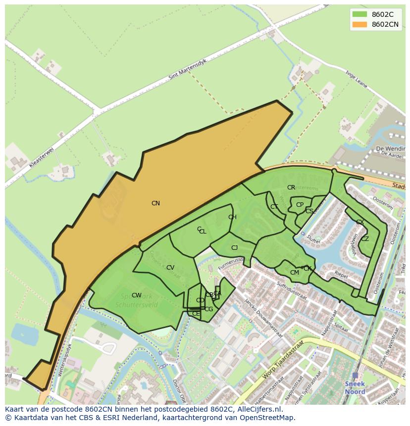 Afbeelding van het postcodegebied 8602 CN op de kaart.