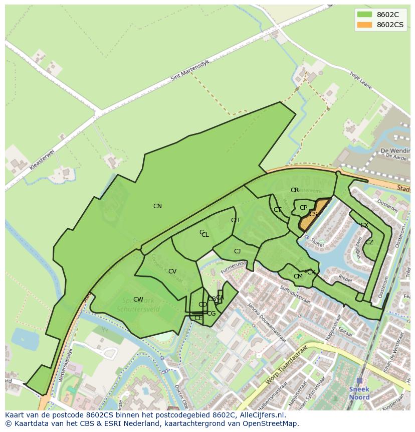 Afbeelding van het postcodegebied 8602 CS op de kaart.