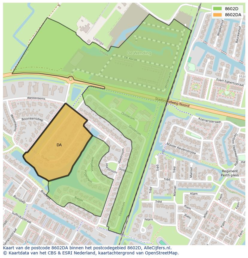 Afbeelding van het postcodegebied 8602 DA op de kaart.