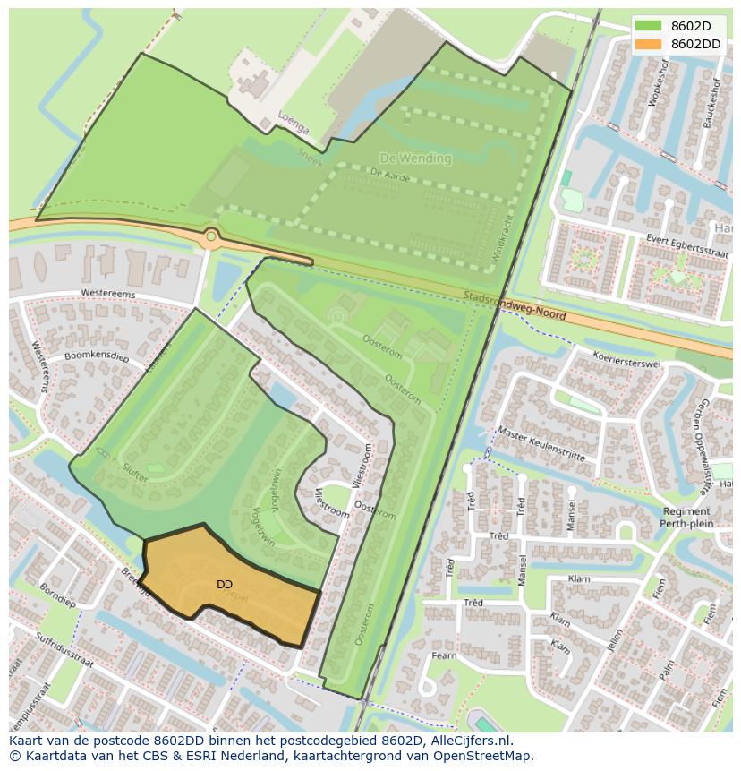 Afbeelding van het postcodegebied 8602 DD op de kaart.