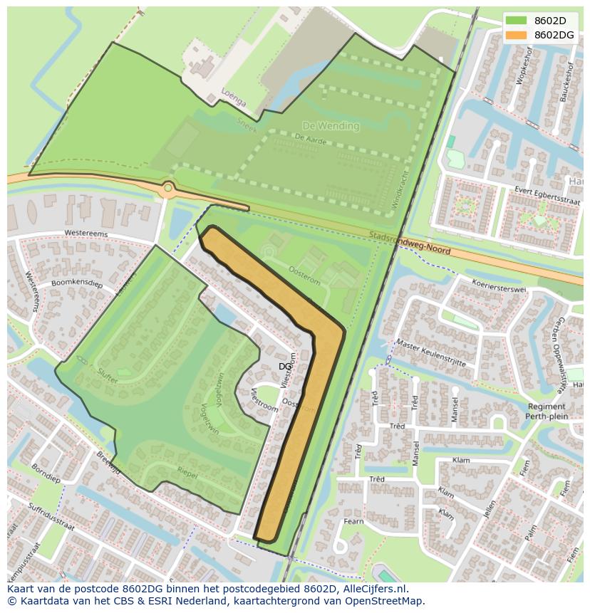 Afbeelding van het postcodegebied 8602 DG op de kaart.