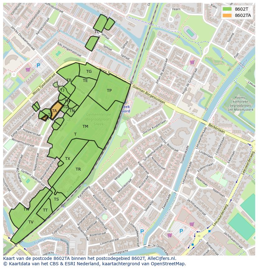 Afbeelding van het postcodegebied 8602 TA op de kaart.