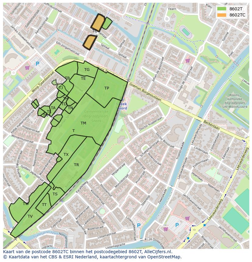 Afbeelding van het postcodegebied 8602 TC op de kaart.