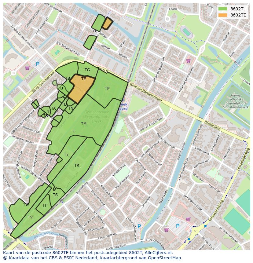 Afbeelding van het postcodegebied 8602 TE op de kaart.