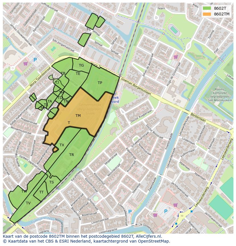 Afbeelding van het postcodegebied 8602 TM op de kaart.