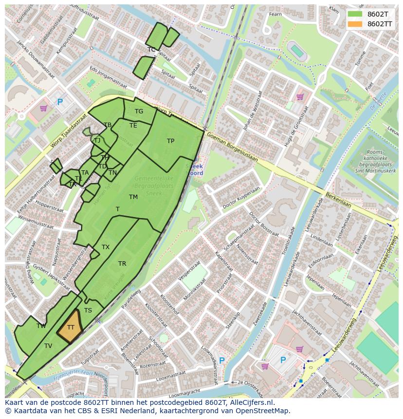 Afbeelding van het postcodegebied 8602 TT op de kaart.