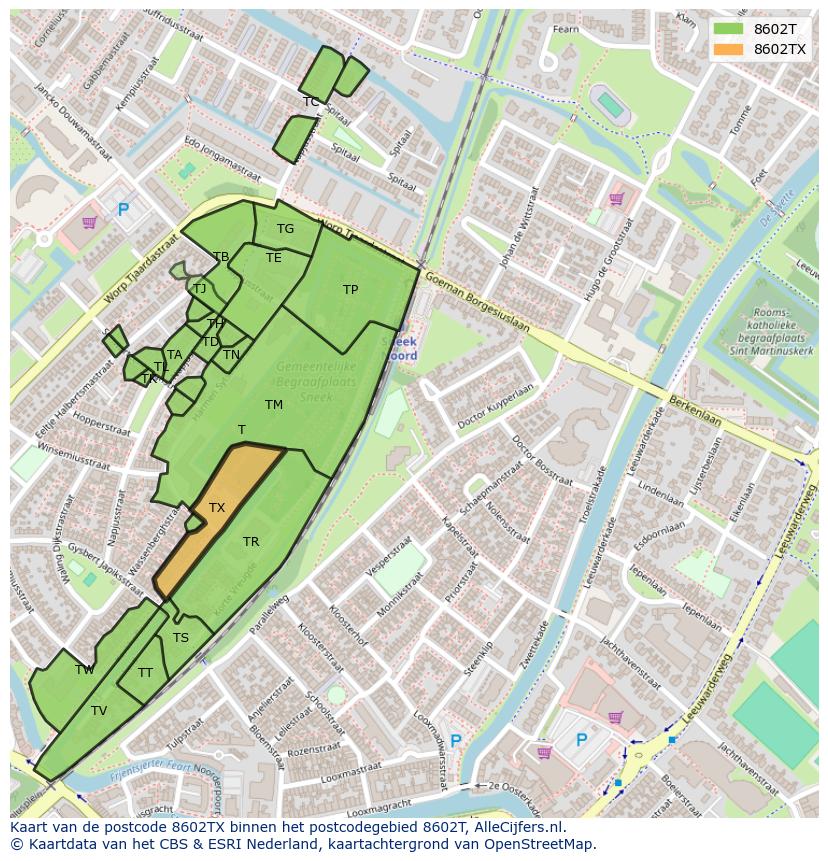 Afbeelding van het postcodegebied 8602 TX op de kaart.