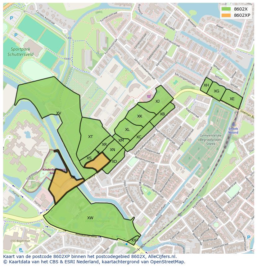Afbeelding van het postcodegebied 8602 XP op de kaart.