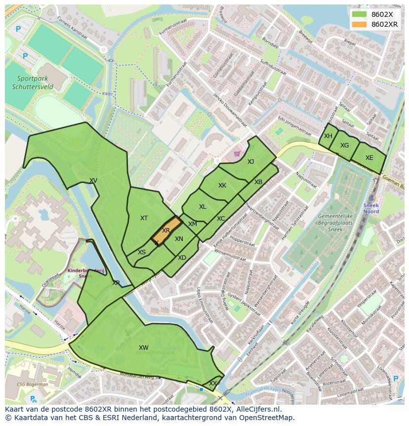 Afbeelding van het postcodegebied 8602 XR op de kaart.