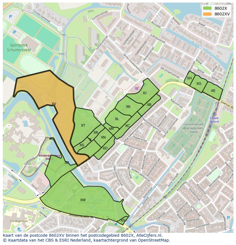 Afbeelding van het postcodegebied 8602 XV op de kaart.