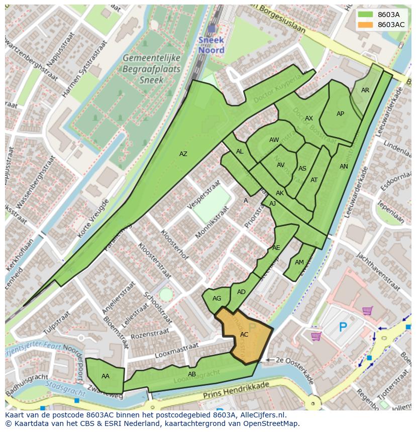 Afbeelding van het postcodegebied 8603 AC op de kaart.