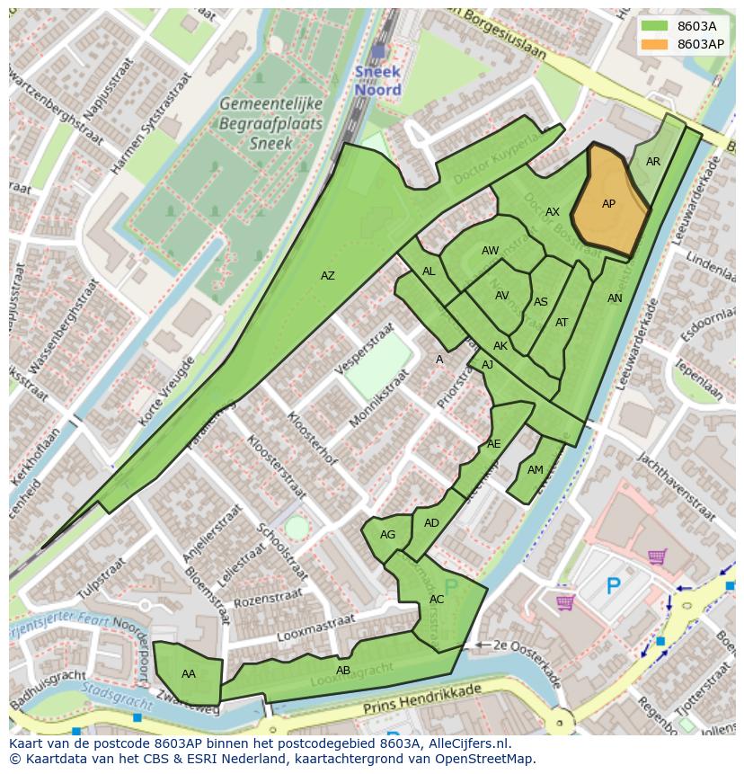 Afbeelding van het postcodegebied 8603 AP op de kaart.
